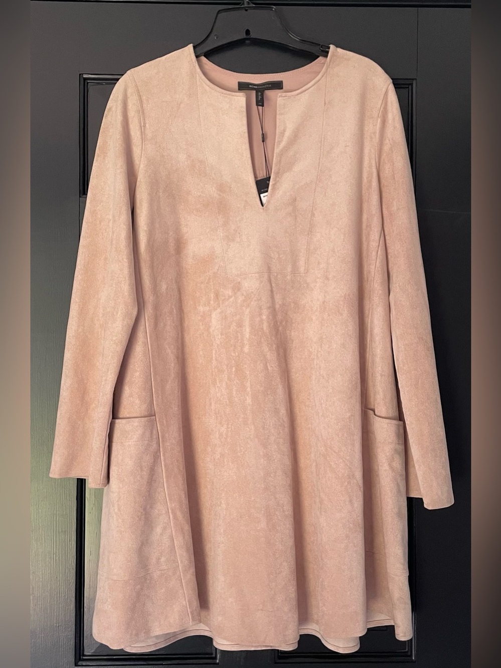 BCBGMaxAzria Blush Pink Suede-Look A-Line Dress